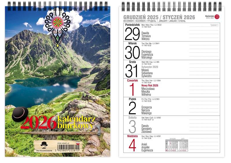 Kalendarz 2026 PK Biurkowy A5 pionowy Tatry