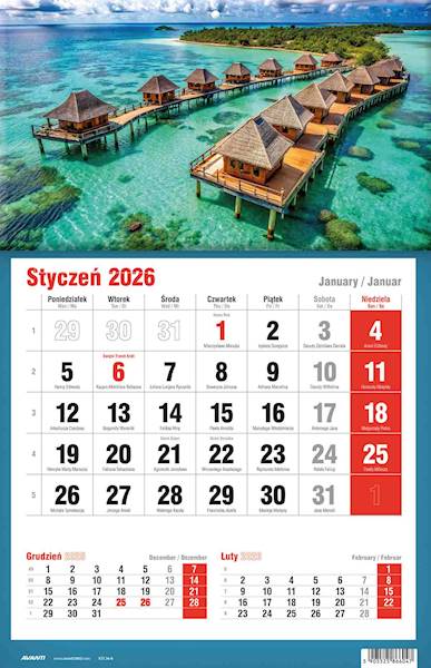 Kalendarz 2026 Avanti Jednodzielny KTJ Morze Domki