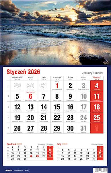 Kalendarz 2026 Avanti Jednodzielny KTJ Morze