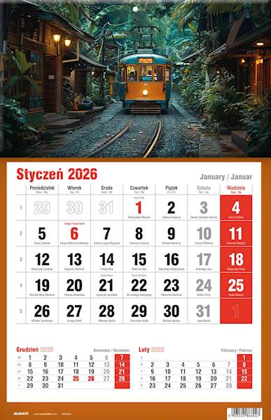 Kalendarz 2026 Avanti Jednodzielny KTJ Kolejka