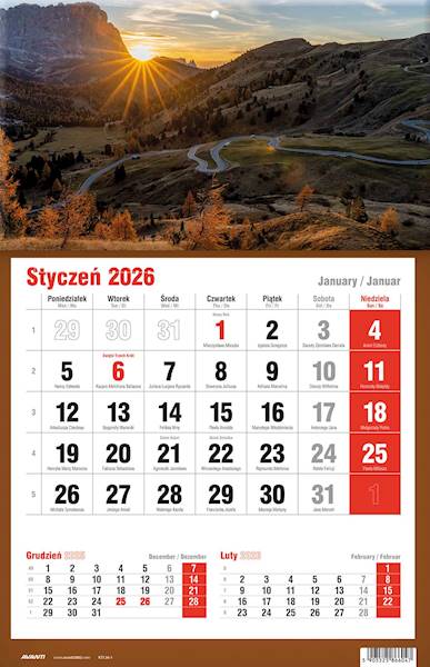 Kalendarz 2026 Avanti Jednodzielny KTJ Góry Słońce