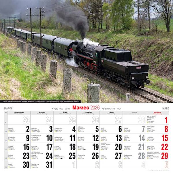 Kalendarz 2026 Avanti Ścienny 32x32 Parowozy