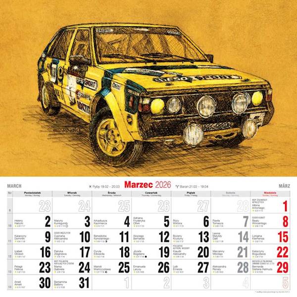 Kalendarz 2026 Avanti Ścienny 32x32 Motoryzacja PR