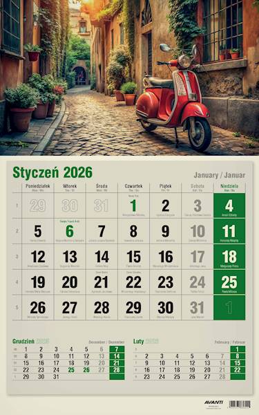 Kalendarz 2026 Avanti Jednodzielny ECO Uliczka Mot