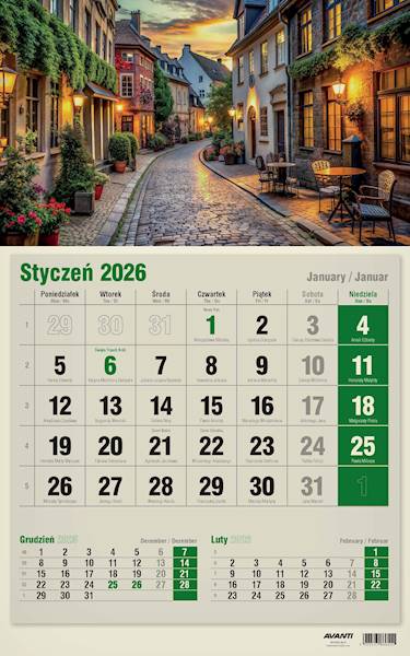 Kalendarz 2026 Avanti Jednodzielny ECO Uliczka