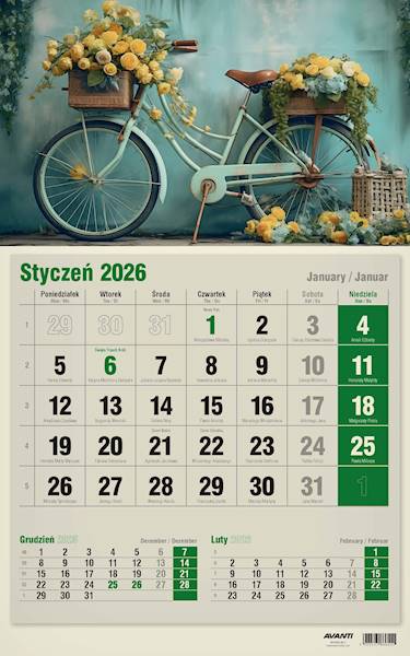 Kalendarz 2026 Avanti Jednodzielny ECO Rower