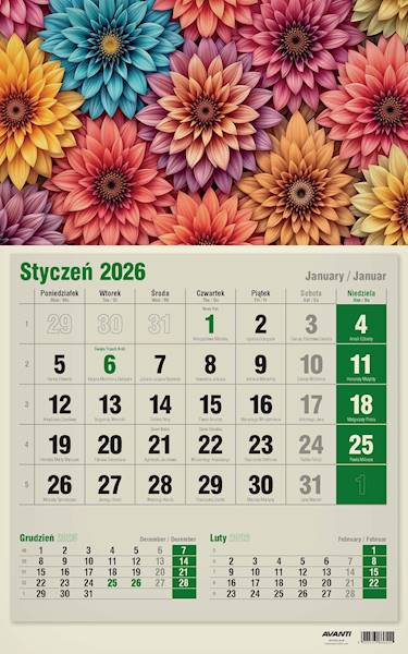 Kalendarz 2026 Avanti Jednodzielny ECO Kwiaty