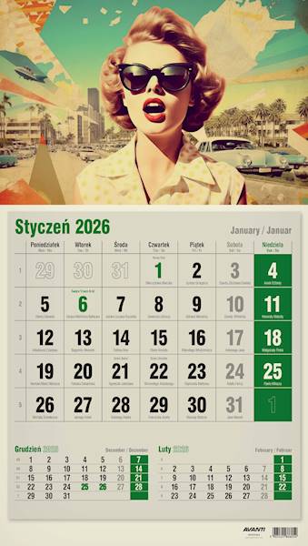Kalendarz 2026 Avanti Jednodzielny ECO Dama