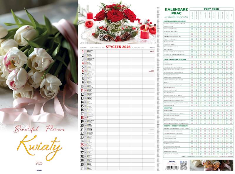 Kalendarz 2026 Avanti Terminarz KPD 49x22 Kwiaty