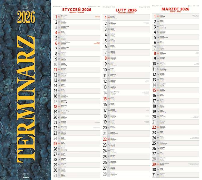 Kalendarz 2026 Avanti Paskowy KP 46x13 Terminarz