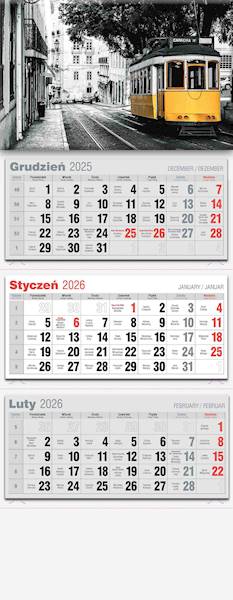 Kalendarz 2026 Avanti Trójdzielny LUX Tramwaj