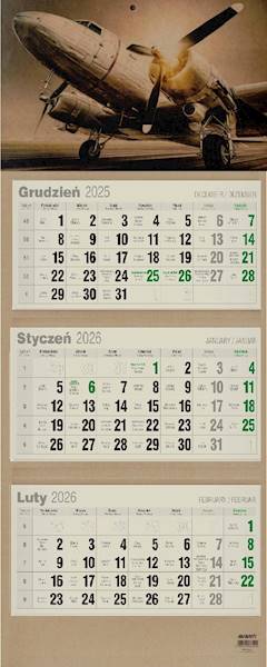 Kalendarz 2026 Avanti Ścienny Trójdzielny. Samolot