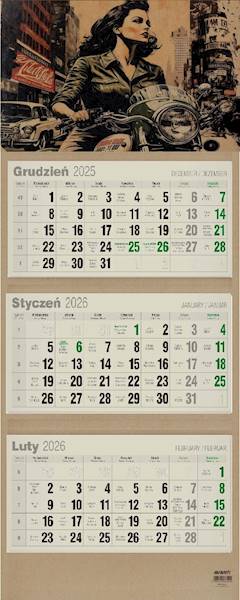 Kalendarz 2026 Avanti Ścienny Trójdzielny. Kobieta