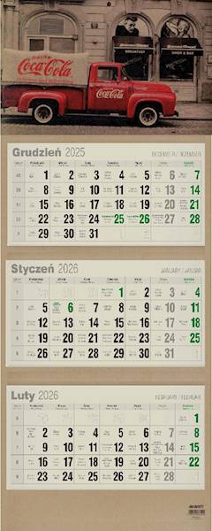 Kalendarz 2026 Avanti Ścienny Trójdzielny. Coca-Co