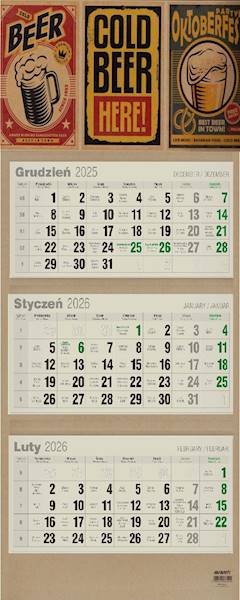 Kalendarz 2026 Avanti Ścienny Trójdzielny. Beer