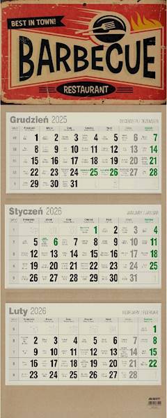 Kalendarz 2026 Avanti Ścienny Trójdzielny. Barbecu