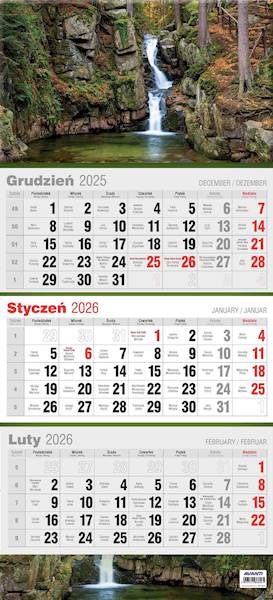 Kalendarz 2026 Avanti Ścienny Trójdzielny Wodospad
