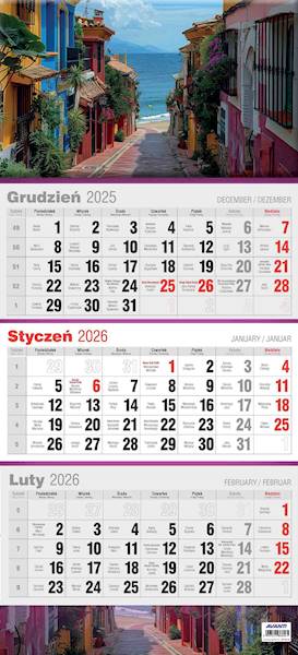 Kalendarz 2026 Avanti Ścienny Trójdzielny Uliczka 