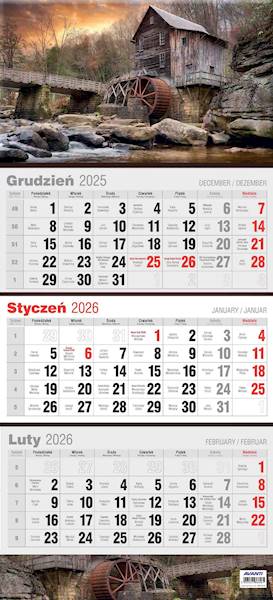 Kalendarz 2026 Avanti Ścienny Trójdzielny Młyn wod