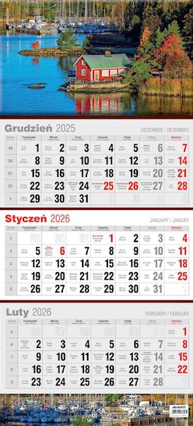Kalendarz 2026 Avanti Ścienny Trójdzielny Jezioro 
