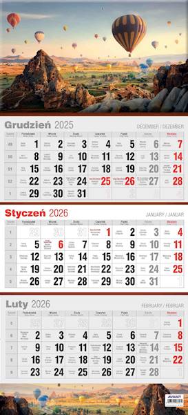 Kalendarz 2026 Avanti Ścienny Trójdzielny Balony
