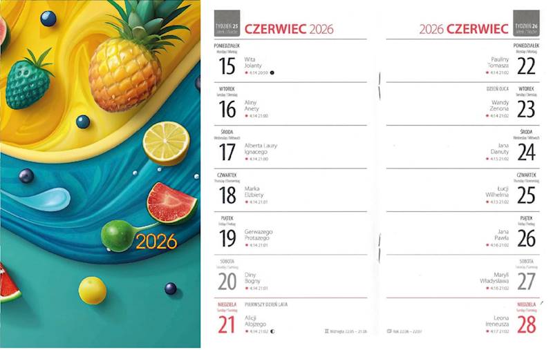 Kalendarz 2026 Avanti DL Kieszonkowy KK-2 Owoce