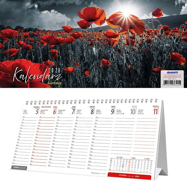 Kalendarz 2026 Avanti Biurkowy poprzeczny Maki