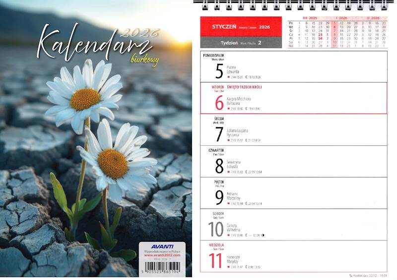 Kalendarz 2026 Avanti Biurkowy A5 pionowy Stokrotk