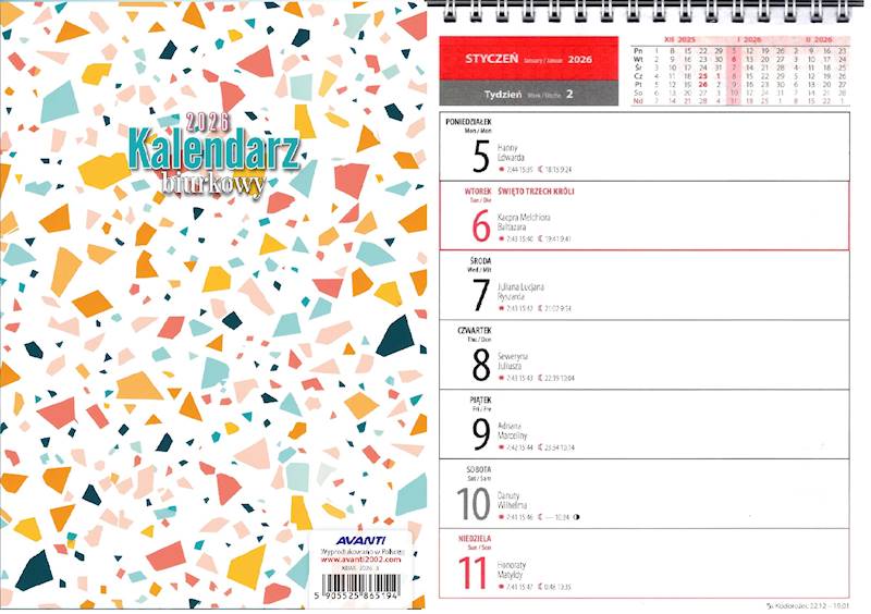 Kalendarz 2026 Avanti Biurkowy A5 pionowy Marmur