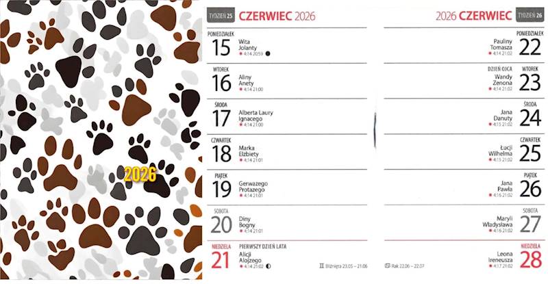 Kalendarz 2026 Avanti A7 Kieszonkowy KK Łapki