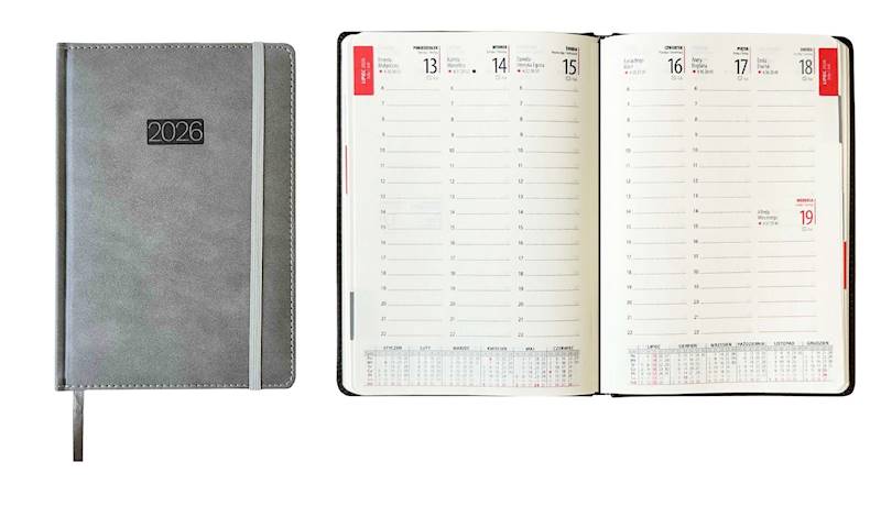 Kalendarz 2026 Avanti A5 Tygod LUX z gumką Szary