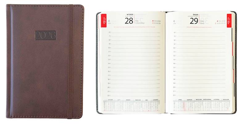 Kalendarz 2026 Avanti A5 Dzienny LUX z gumką Brązo
