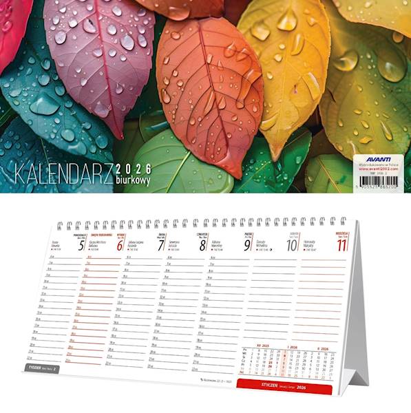 Kalendarz 2026 Avanti Biurkowy poprzeczny Liście