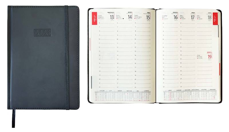Kalendarz 2026 Avanti A5 Tygod LUX z gumką Czarny