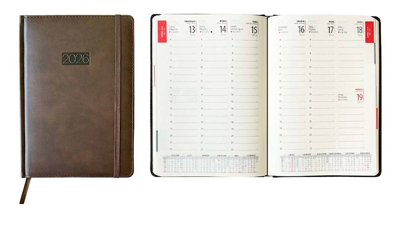 Kalendarz 2026 Avanti A5 Tygod LUX z gumką Brązowy