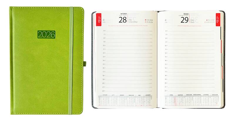 Kalendarz 2026 Avanti A5 Dzienny LUX z gumką Zielo