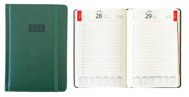 Kalendarz 2026 Avanti A5 Dzienny LUX z gumką Zielo