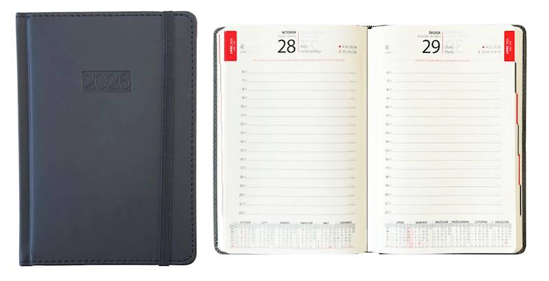 Kalendarz 2026 Avanti A5 Dzienny LUX z gumką Czarn