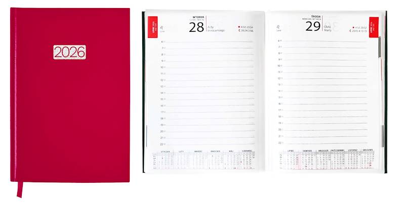 Kalendarz 2026 Avanti A5 Dzienny Ekonom Czerwony