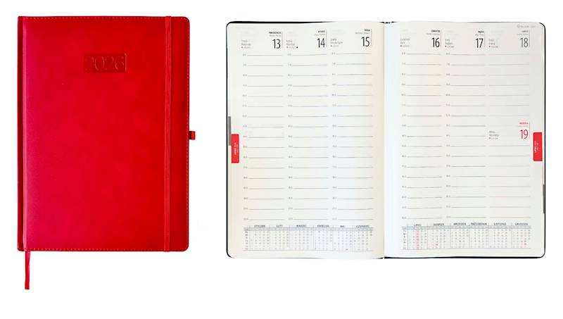 Kalendarz 2026 Avanti A4 Tygodniowy LUX Czerwony