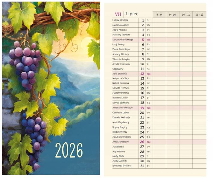 Terminarz 2026 M&P Mini DL Miesięczny winogrona