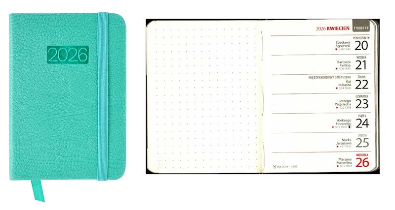 Kalendarz 2026 Avanti A7 Kieszonkowy LUX turkusowy