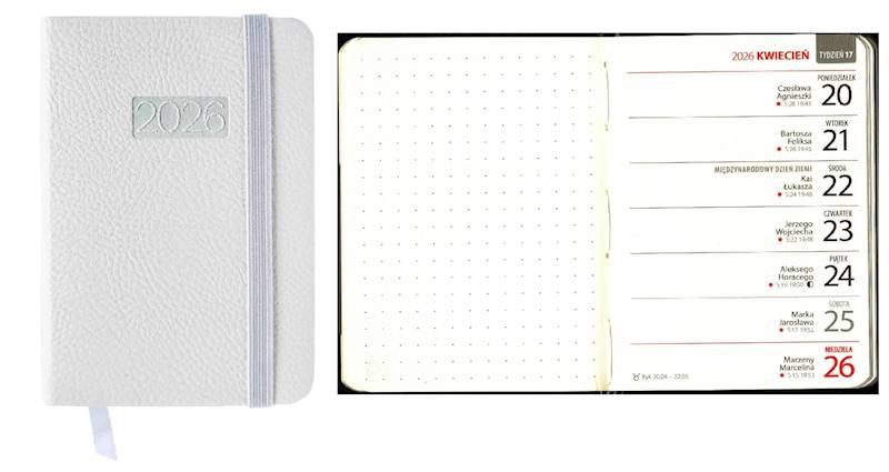 Kalendarz 2026 Avanti A7 Kieszonkowy LUX biały