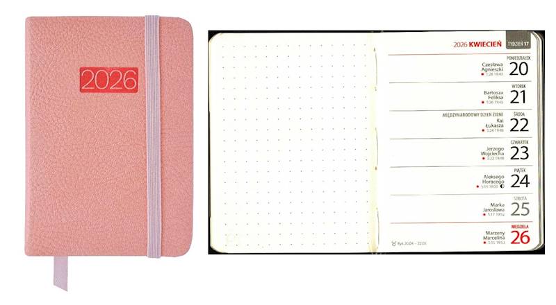 Kalendarz 2026 Avanti A7 Kieszonkowy LUX różowy