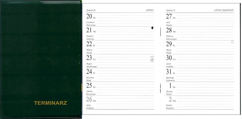 Terminarz 2026 Prolog A6 kieszonkowy Mini PCV ziel