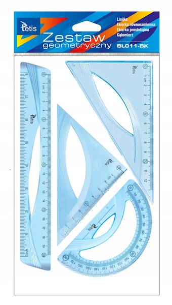 zestaw kreślarski 4 elem. linijka 20cm Tetis nieb