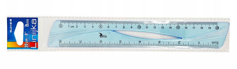 linijka 20cm płaska Tetis niebieska przeźroczysta