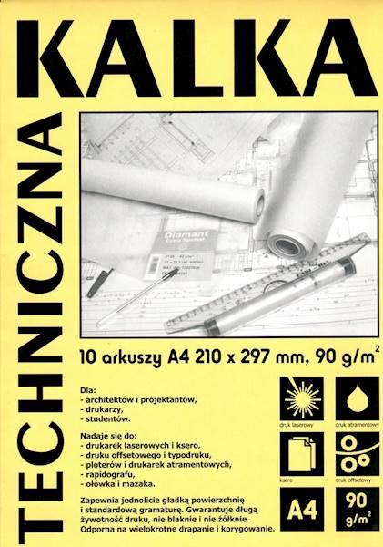 Kalka kreślarska A4 90g 10 arkuszy KIN
