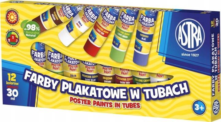 farba plakatowa Astra 30ml tuba 12 kol. ASTRA