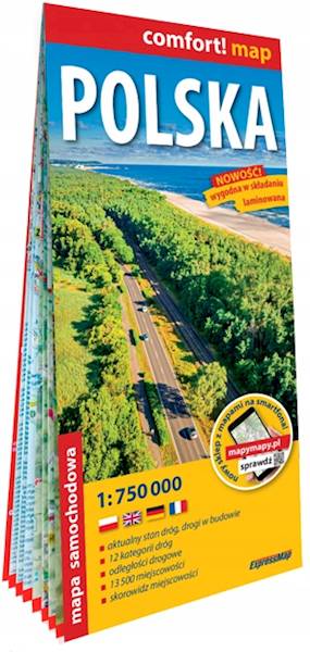 Polska laminowana mapa samochodowa 1:750 000